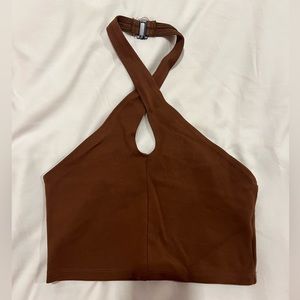 Aritzia Sundeh Brown Halter Cross Neck Crop Top in Small